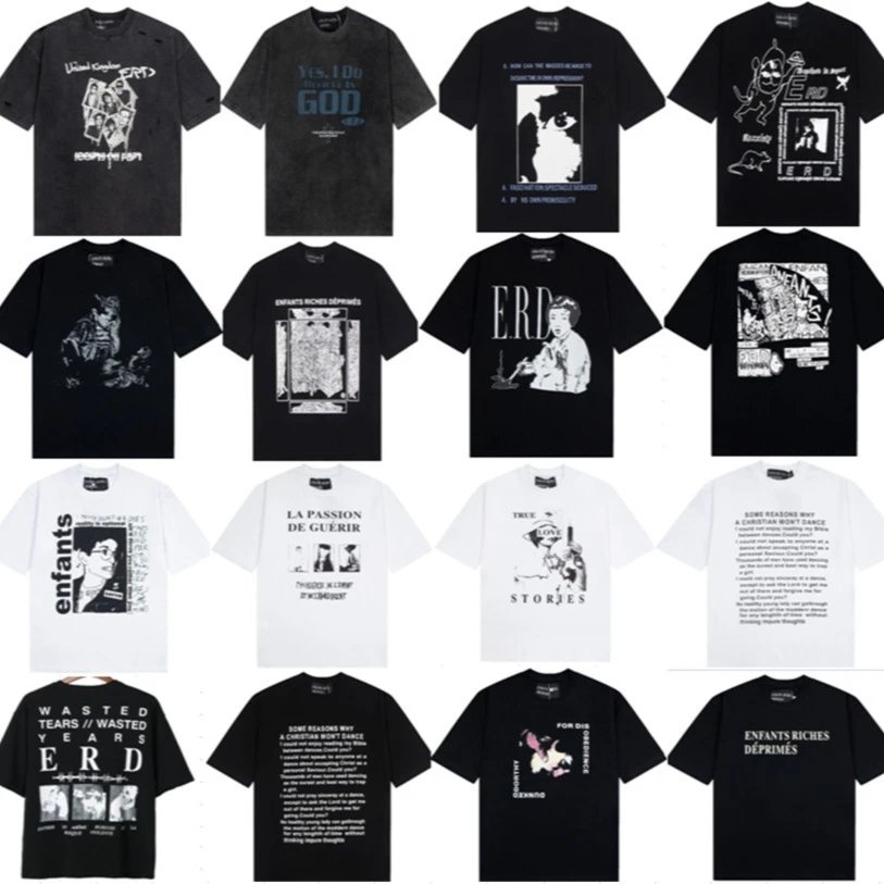 New melancholy rich second generation letter portrait print loose casual short sleeves for men and women  