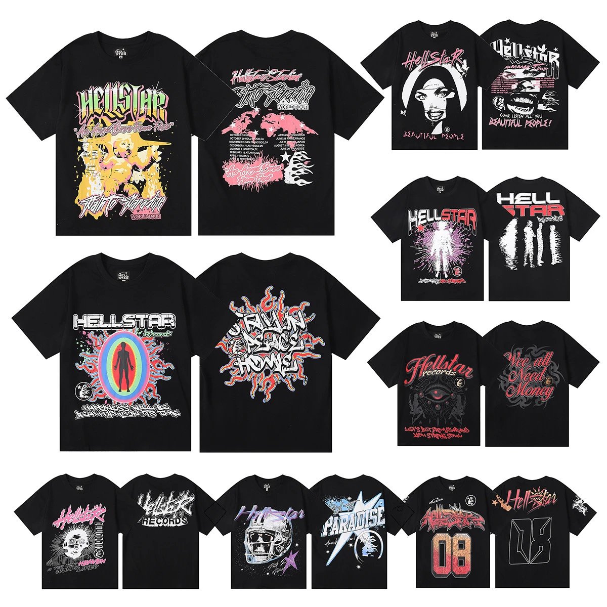 American creative and interesting front and back printed double yarn pure cotton short-sleeved T-shirts for men and women in summer  