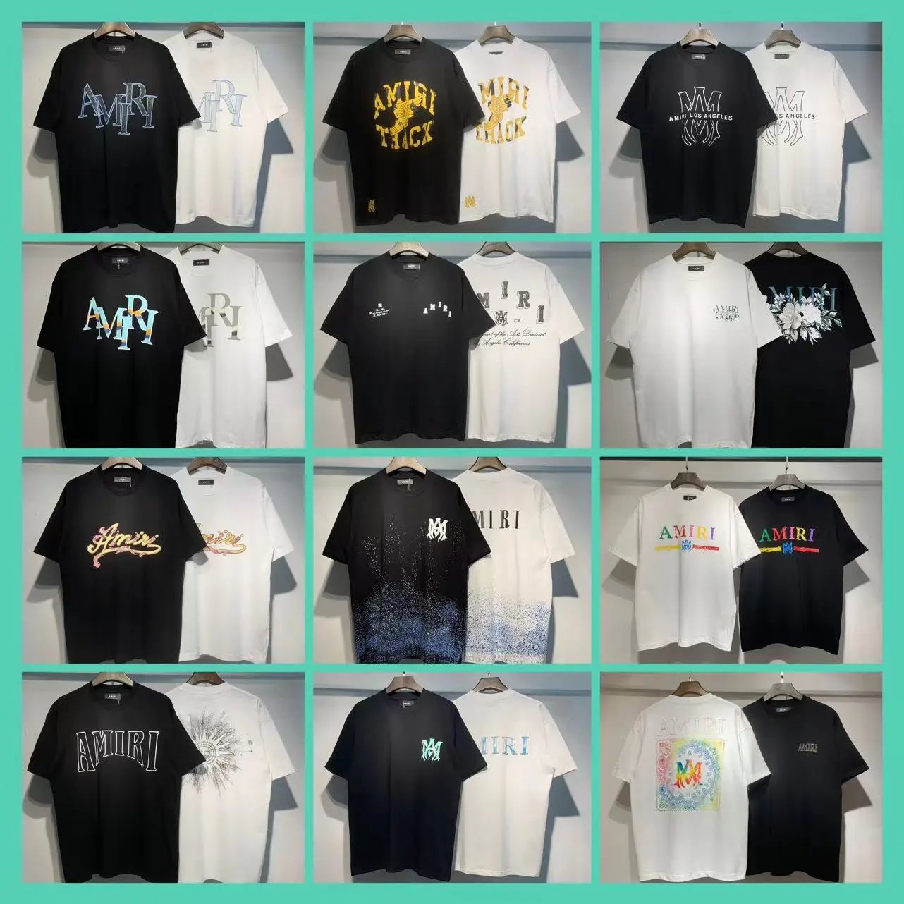 American niche high street men's and women's digital printed casual round neck short-sleeved retro loose T-shirt  