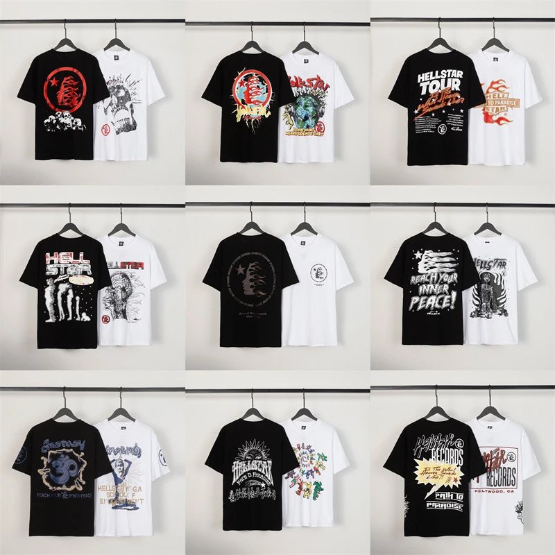 American Hell Star high street hip-hop short-sleeved male and female couple dark T-shirt retro half-sleeved summer  