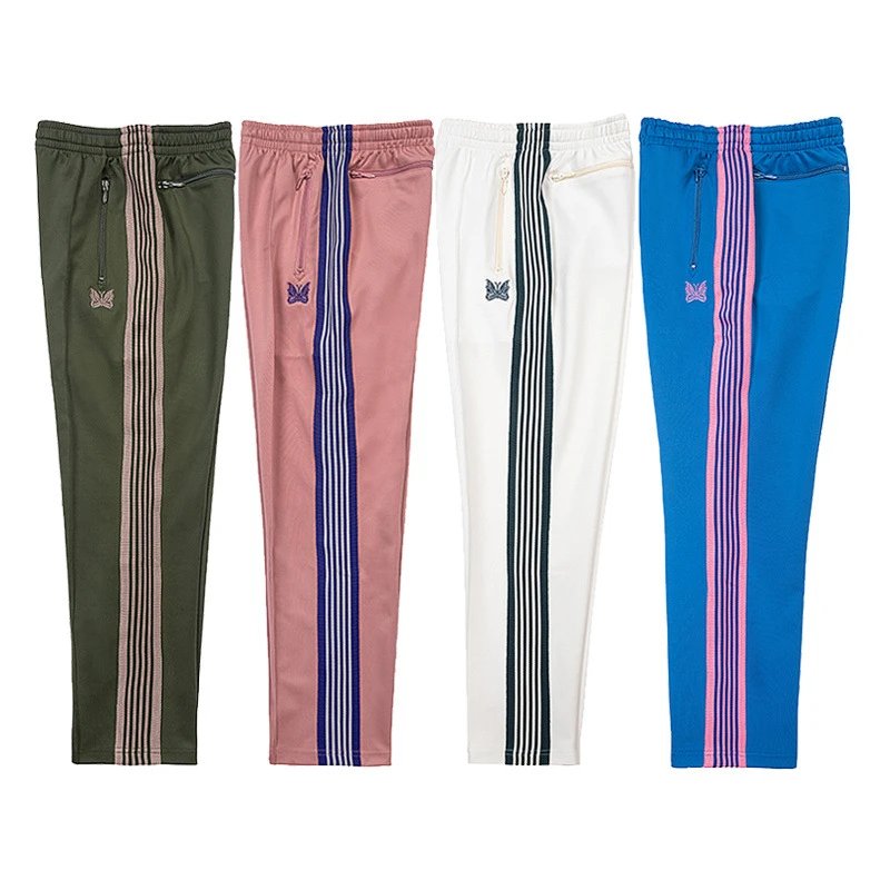 High Street Loose Straight Pants Butterfly Embroidered Pants Black and White Side Striped Pants Men's and Women's Sports Casual Pants  