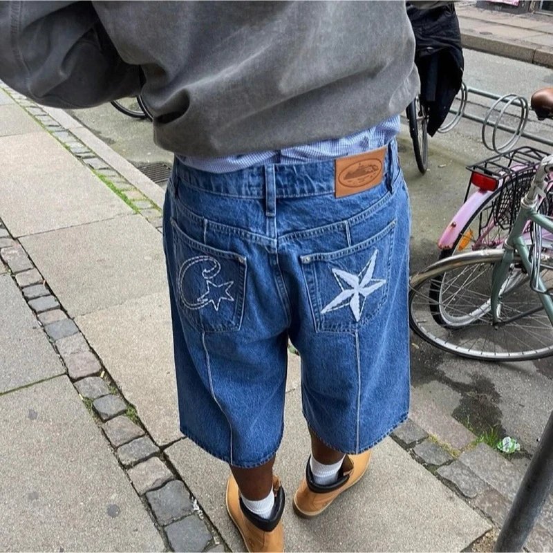 Heavy-duty washed denim mid-pants men's and women's casual trousers  
